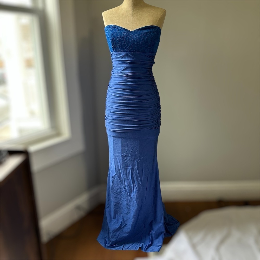 Blue‎ strapless Mermaid Gown Prom Dress Made In USA Size M